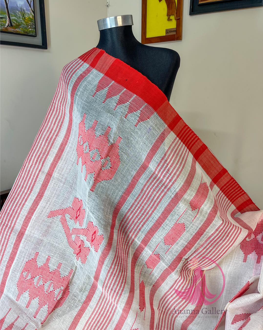 Red Mirage Monipuri Saree - Image 1